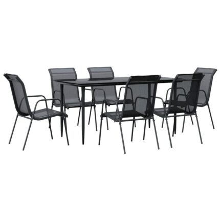 Set mobilier de gradina vidaXL, 7 piese, negru, otel si textilena, 160 x 80 x 74 cm, 42.24 Kg