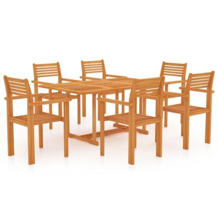 Set mobilier de gradina din lemn masiv cu 7 piese vidaXL, Lemn, 56 x 51 x 90 cm, Maro