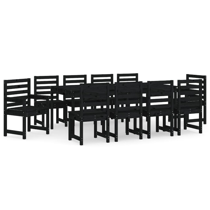 Set 11xmobilier de gradina, vidaXL, Scaune/Masa, Lemn de pin, Negru