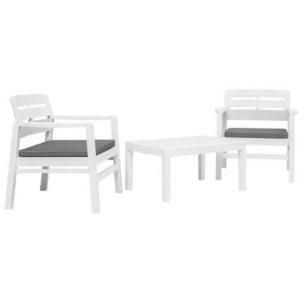 Set mobilier de gradina masa si scaune 3 piese, vidaXL, Plastic, 78 x 55 x 38 cm, Gri/Alb