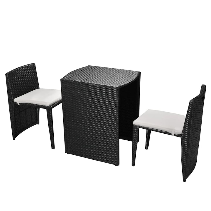 Set mobilier de gradina cu 5 piese, masa si scaune tip fotoliu, vidaXL, Poliratan, Negru, 60 x 48 x 70 cm