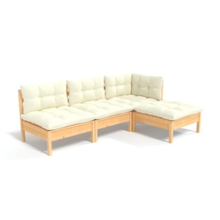 Set 4 x mobilier de gradina vidaXL, Lemn, 63,5 x 63,5 x 62,5 cm, Crem, 41 kg