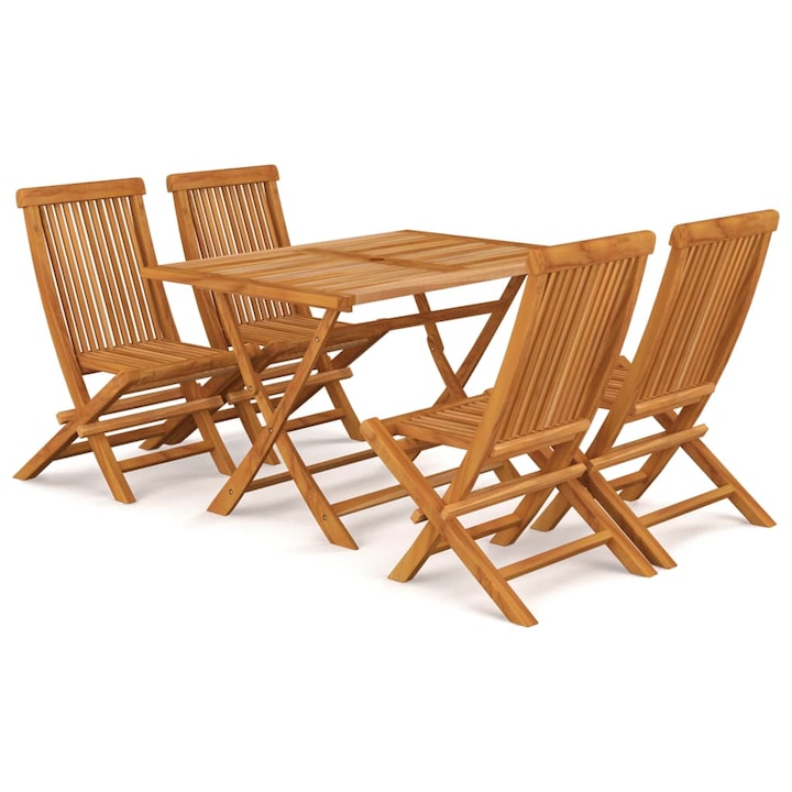 Set mobilier de gradina cu 5 piese din lemn masiv de tec, vidaXL, Lemn, 120 x 70 x 75 cm, Maro