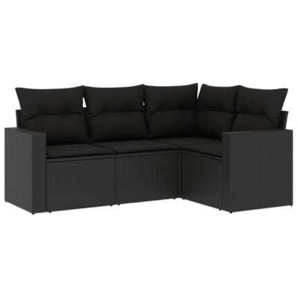 Set mobilier de gradina cu perne vidaXL, 4 piese, negru, poliratan, 30.1 Kg