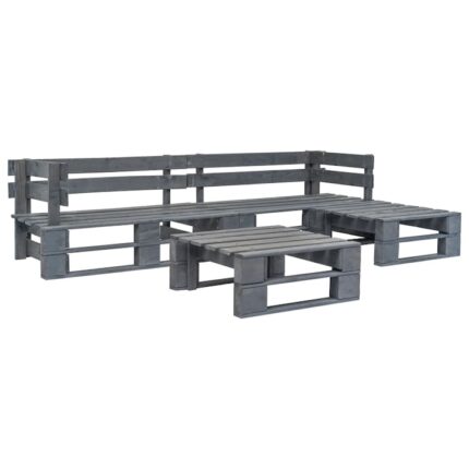 Set mobilier de gradina, din paleti, 4 piese, vidaXL, Gri, Lemn, 220 x 155 x 55 cm