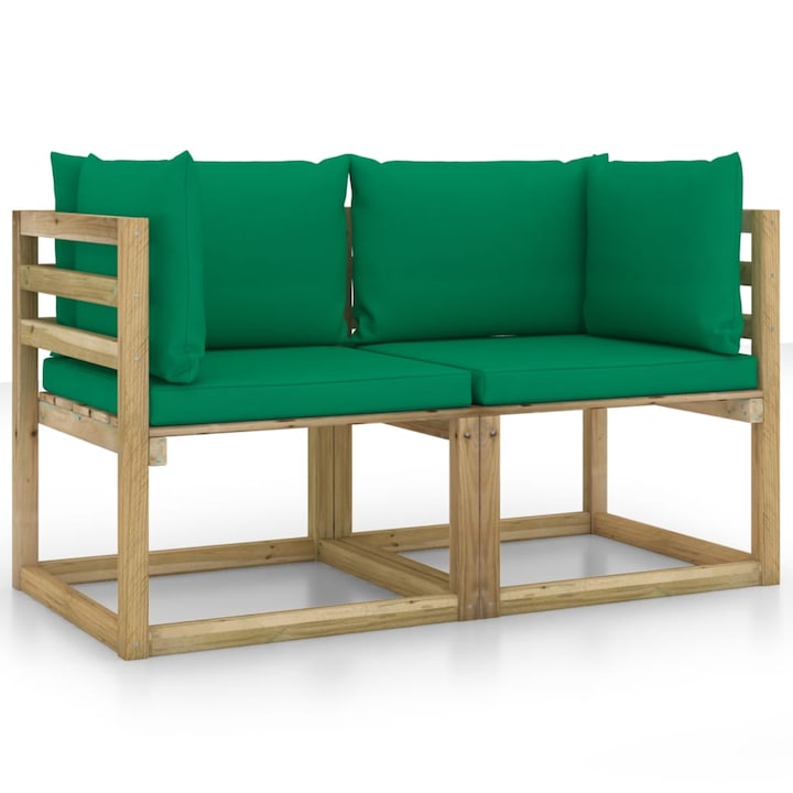 Set 2 canapea de colt vidaXL, Lemn, Verde, 27.52 kg, 64 x 64 x 70 cm