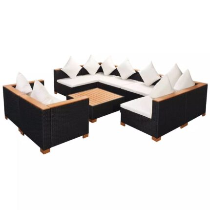 Set mobilier gradina/terasa/exterior 9 piese, vidaXL, Ratan, 69,5 x 69,5 x 57,5 cm, Negru/Maro