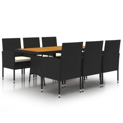 Set mobilier de exterior vidaXL, 7 piese, negru, 160 x 70 x 72 cm, poliratan