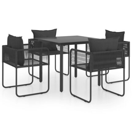 Set mobilier de gradina cu 1 masa, 4 scaune si 4 perne incluse, vidaXL, PVC, 80 x 80 x 74 cm, Negru