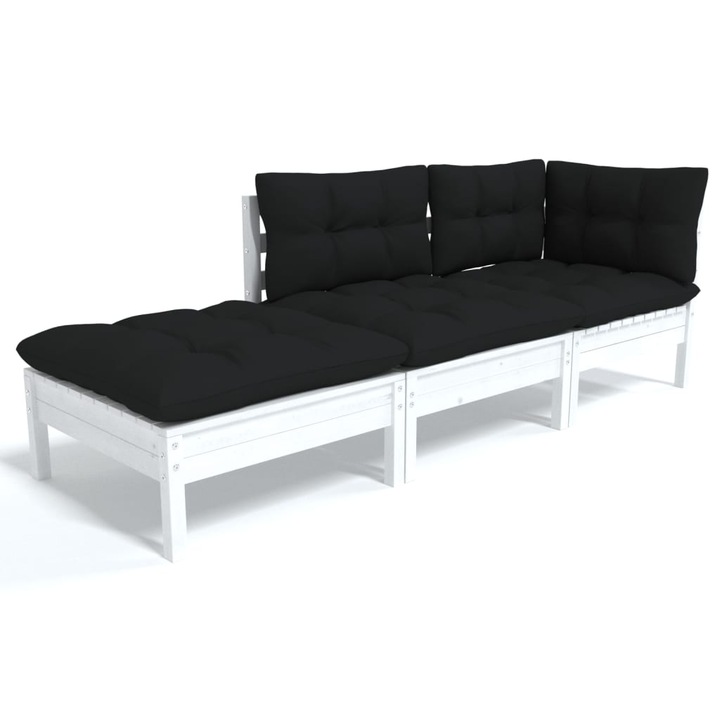 Set 3 x mobilier de gradina vidaXL, Lemn, 63,5 x 63,5 x 62,5 cm, Alb