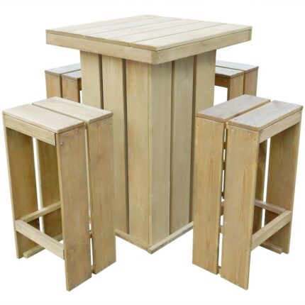 Set Mobila gradina 5 piese - masa cu 4 scaune, vidaXL, Lemn, Maro