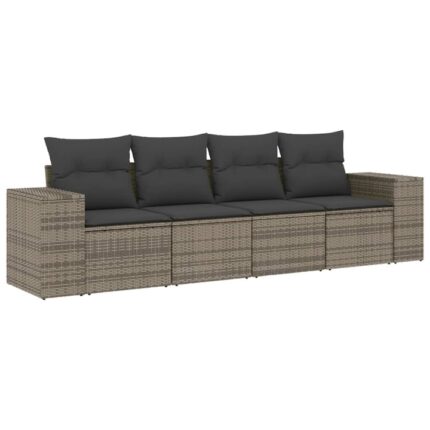 Set canapea de gradina cu perne vidaXL, 4 piese, gri, poliratan, 27.38 Kg