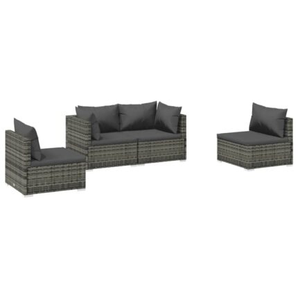 Set mobilier de gradina cu perne vidaXL, 70 x 70 x 60,5 cm, 4 piese, gri, poliratan, 30.48 kg