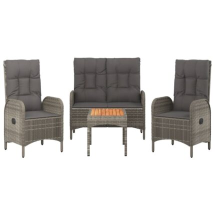 Set mobilier de gradina cu perne vidaXL, 4 piese, gri, poliratan, 57 x 62,5 x 109 cm, 36.78 kg