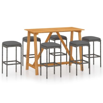 Set mobilier bar de gradina din 7 piese cu perne vidaXL, 140 x 70 x 104 cm, Gri