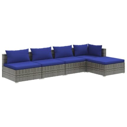 Set mobilier de gradina cu perne vidaXL, 70 x 70 x 60,5 cm, 5 piese, gri, poliratan