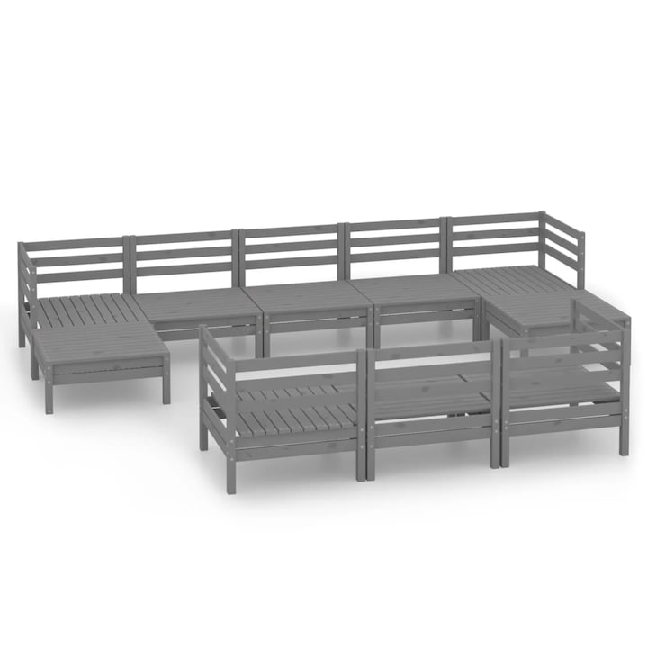 Set mobilier de gradina cu 2 mese/taburet, 4 canapele de colt si 4 canapele de mijloc vidaXL, Lemn, Gri, 63.5 × 63.5 × 62.5 cm