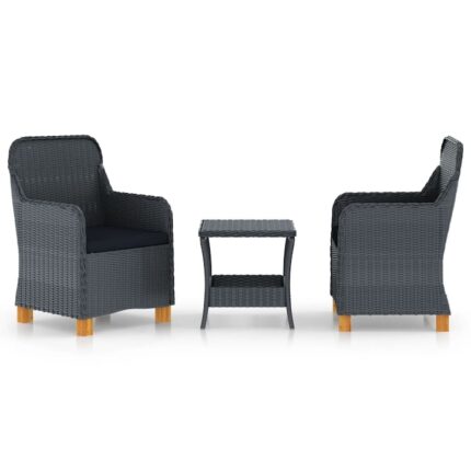 Set mobilier de exterior cu perne din 3 piese vidaXL, Poliratan, 45 x 45 x 46.5 cm, Gri