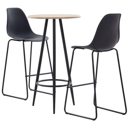 Set mobilier de bar vidaXL, 3 piese, negru, plastic, 60 x 107,5 cm