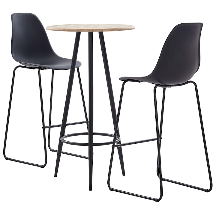 Set mobilier de bar vidaXL, 3 piese, negru, plastic, 60 x 107,5 cm