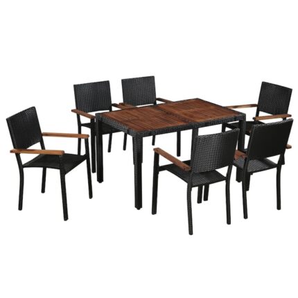 Set mobilier de gradina, 7 piese, 1 masa si 6 scaune, vidaXL, Poliratan, Negru