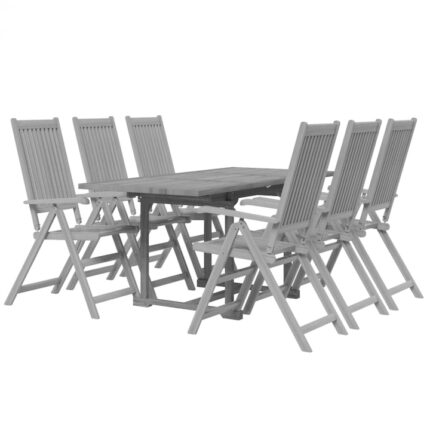 Set mobilier de gradina vidaXL, 120-170 x 80 x 75 cm, 7 piese, lemn masiv de acacia