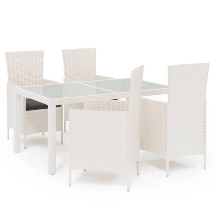 Set mobilier de exterior vidaXL, Poliratan, Lungime masa, 150 x 90 x 75 cm, Alb, 9 piese