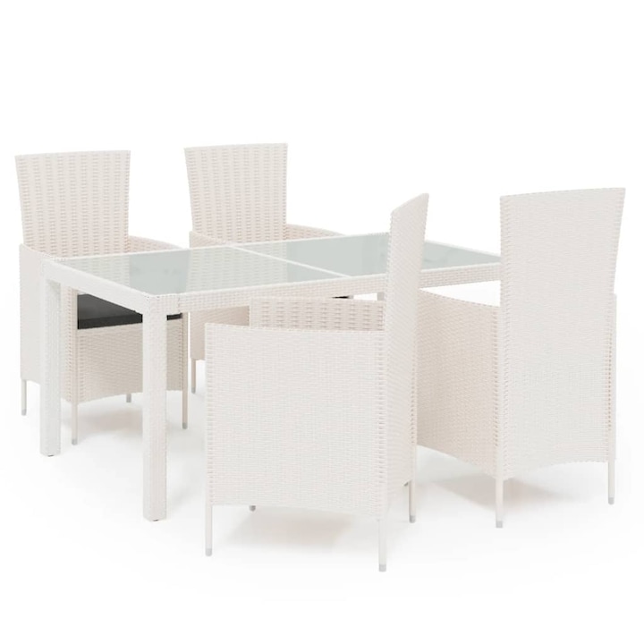 Set mobilier de exterior vidaXL, Poliratan, Lungime masa, 150 x 90 x 75 cm, Alb, 9 piese