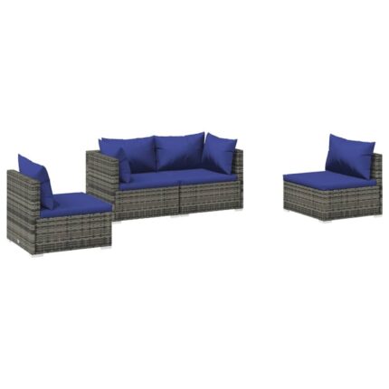 Set mobilier de gradina cu perne vidaXL, 70 x 70 x 60,5 cm, 4 piese, gri, poliratan, 30.22 kg
