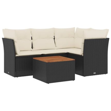 Set mobilier de gradina cu perne vidaXL, 5 piese, negru, poliratan, 37.68 Kg