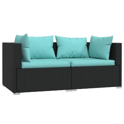 Canapea cu 2 locuri vidaXL, cu perne, 140 x 70 x 60,5 cm, negru, poliratan