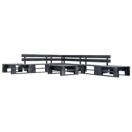 Set mobilier de gradina din paleti, 6 piese, negru, lemn