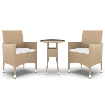 Set mobilier de gradina vidaXL, 3 piese, bej, poliratan, 53 x 58 x 84 cm, 17.2 kg