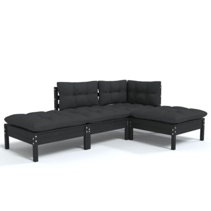 Set 4 mobilier de gradina vidaXL, Lemn, Negru, 63,5 x 63,5 x 62,5 cm