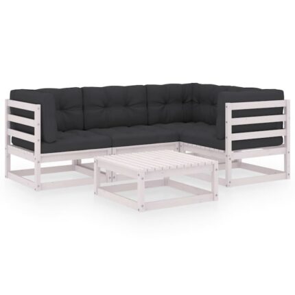 Set mobilier de gradina cu perne, 5 piese, lemn masiv pin