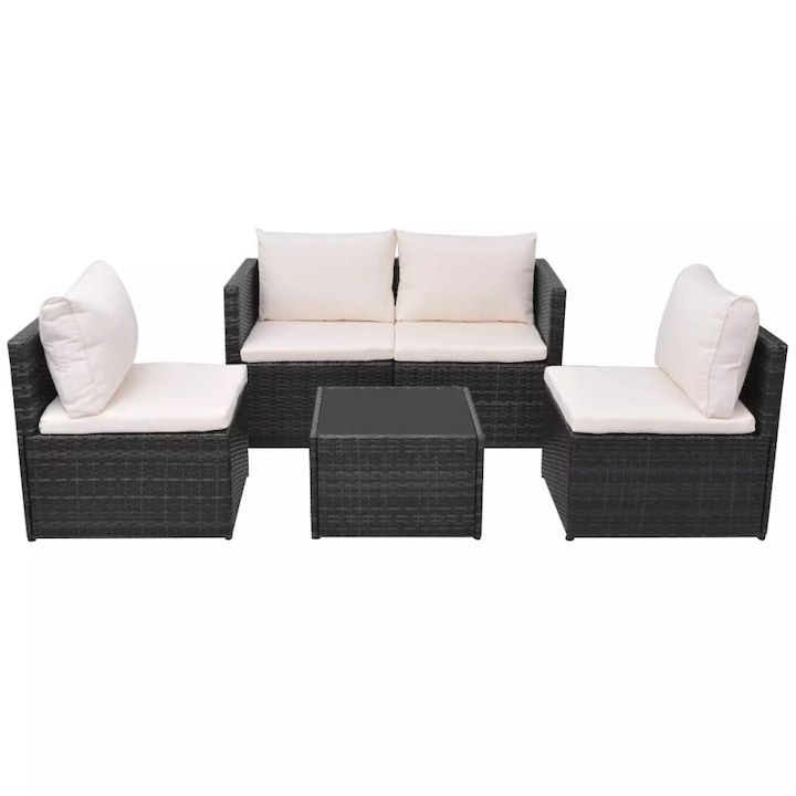 Set mobilier de gradina 5 piese, vidaXL, Negru, Ratan, 60 x 60 x 60 cm