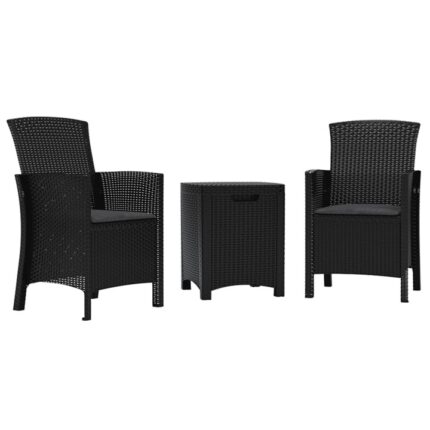 Set mobilier de gradina cu perne vidaXL, 60 x 58 x 90 cm, 3 piese, grafit, ratan PP