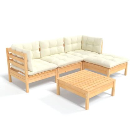 Set mobilier de gradina vidaXL, 63.5 x 63.5 x 62.5 cm, Crem, Lemn, 5 piese