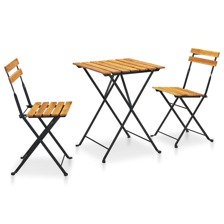 55 x 55 x 72 cm Set mobilier de bistro pliabil din 3 piese vidaXL, Lemn de acacia, 55 x 55 x 72 cm, Maro