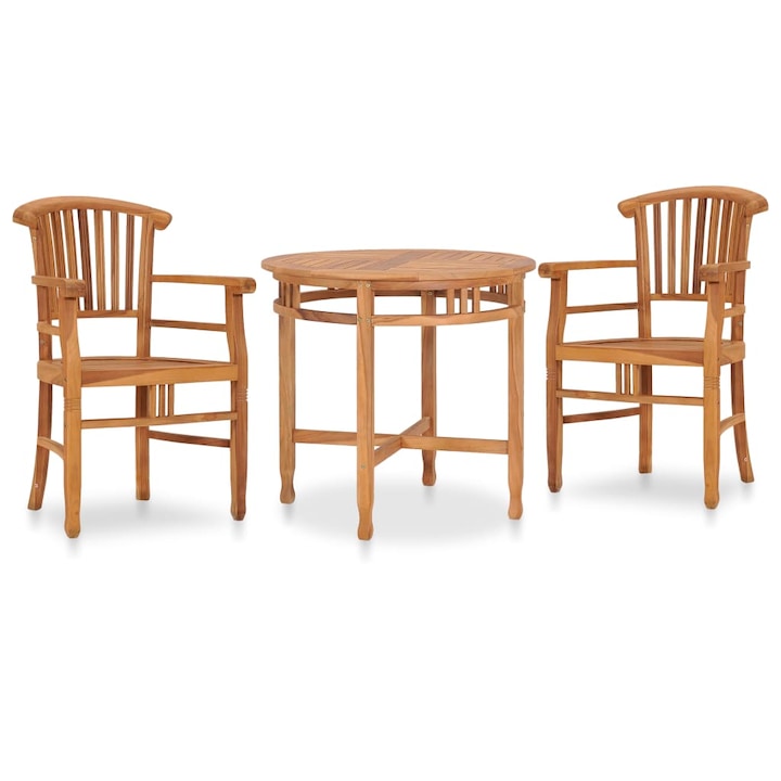 Set mobilier de gradina cu masa rotunda si 2 scaune cu brate vidaXL, Lemn de tec, 80 x 75 cm, Maro