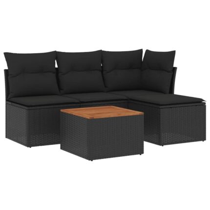 Set mobilier de gradina cu perne vidaXL, 5 piese, negru, poliratan, 25.08 Kg
