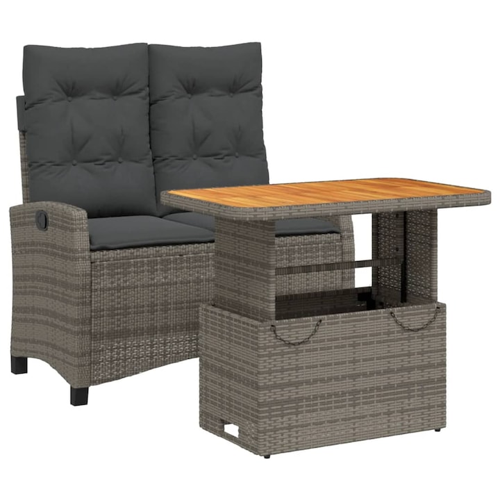 Set mobilier de gradina cu perne vidaXL, 2 piese, gri, poliratan, 26.2 Kg