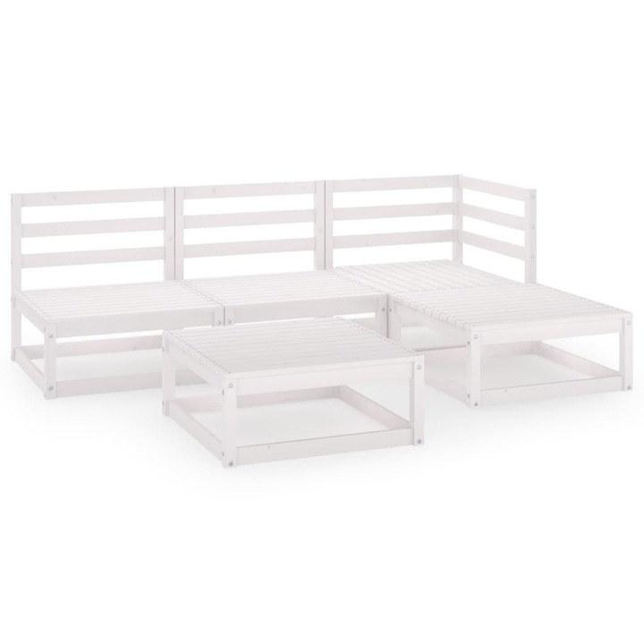 Alb Set mobilier de gradina vidaXL, Lemn, Alb,42.7 kg,70 x 70 x 67 cm,5 x piese