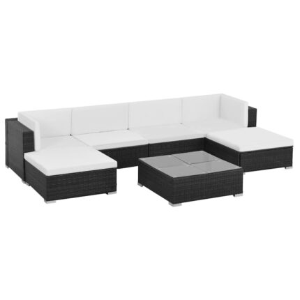 Set mobilier de gradina, 19 piese, canapea si masa, vidaXL, Lemn, Negru, 74 x 74 x 26 cm