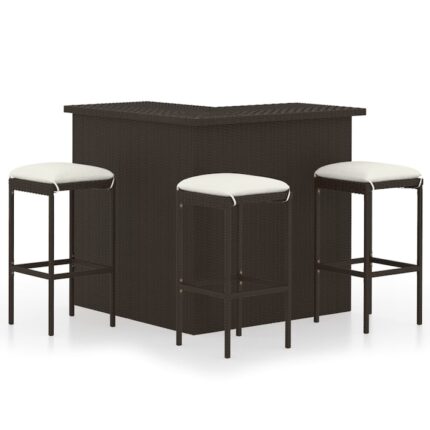 Set mobilier de bar pentru gradina cu 7 piese cu perne crem incluse, vidaXL, Poliratan, 100 x 50 x 105 cm, Maro