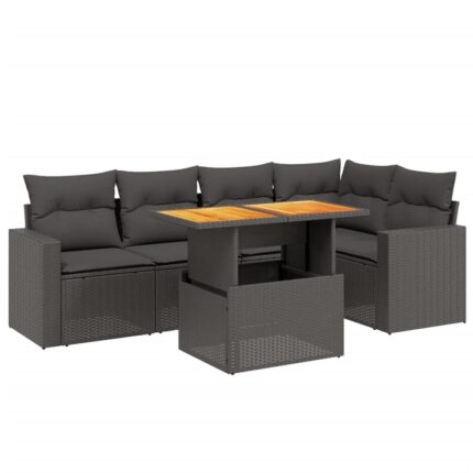 Set mobilier de gradina cu perne vidaXL, 6 piese, negru, Picioare reglabile din plastic, poliratan, 42.2 Kg