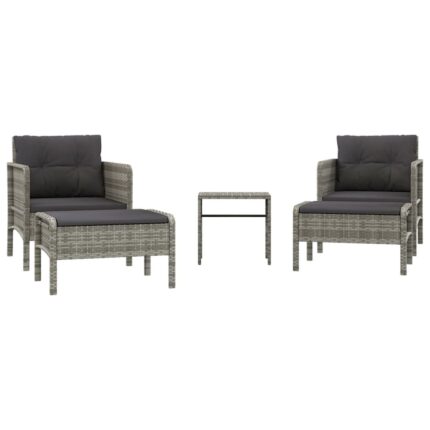 Set mobilier de gradina cu perne vidaXL, 5 piese, gri, poliratan, 40 x 30 x 36 cm, 21.8 kg