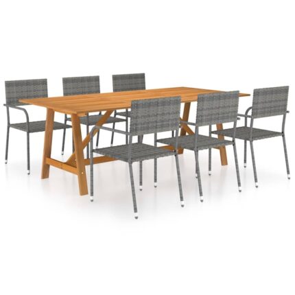 Set mobilier de gradina vidaXL, Poliratan, 206 x 100 x 74 cm , Gri, 7 piese