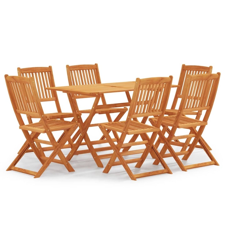 Set mobilier de exteriorcu 6 scaune pliabile si 1 masa vidaXL, Lemn, 120 x 70 x 75 cm, Maro