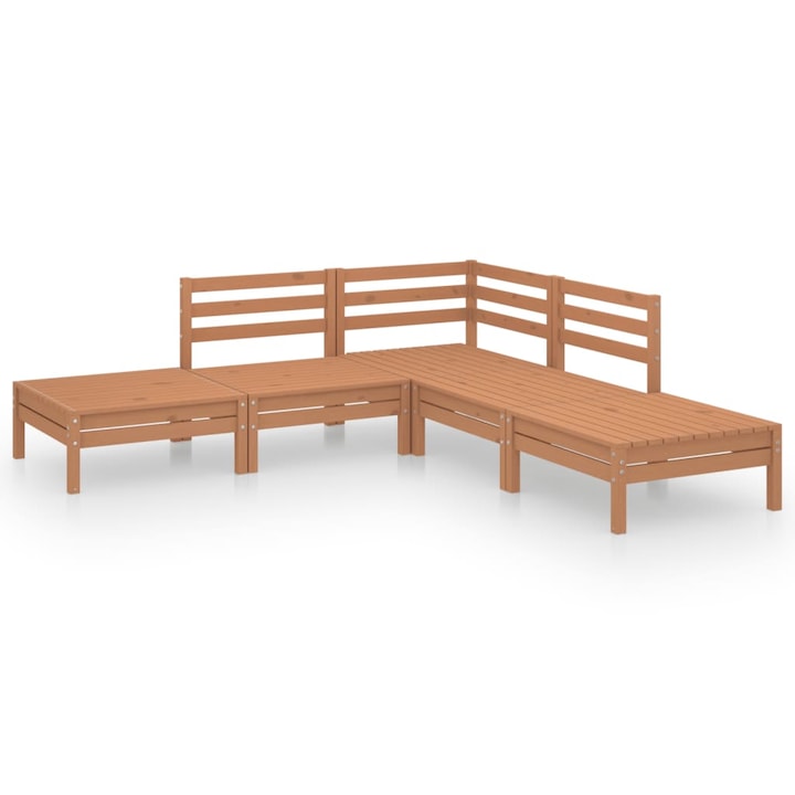 Set mobilier de gradina cu 3 canapele si 2 tabureti/mese vidaXL, Lemn, 63.5 x 63.5 x 62.5 cm, Maro miere
